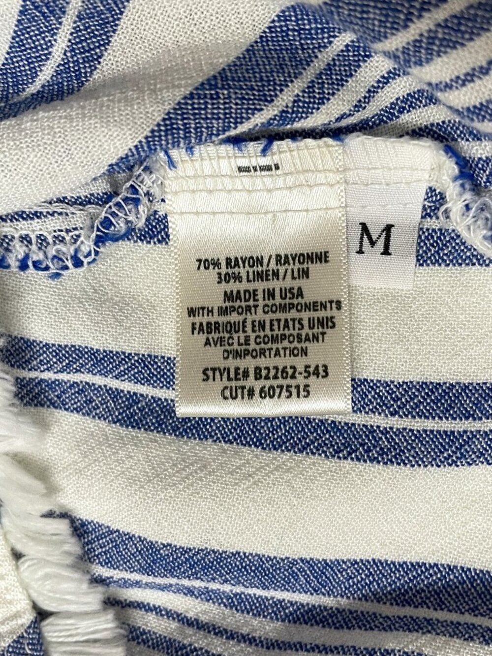 Bella Dahl Linen Blend Swing Tank Top M Blue White Stripe Fringe Frayed Coastal - Picture 6 of 12